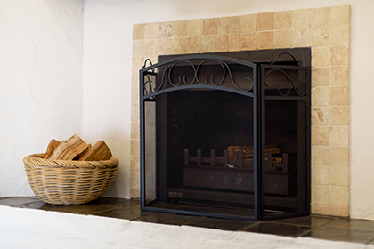 Stone Fireplace with Wood